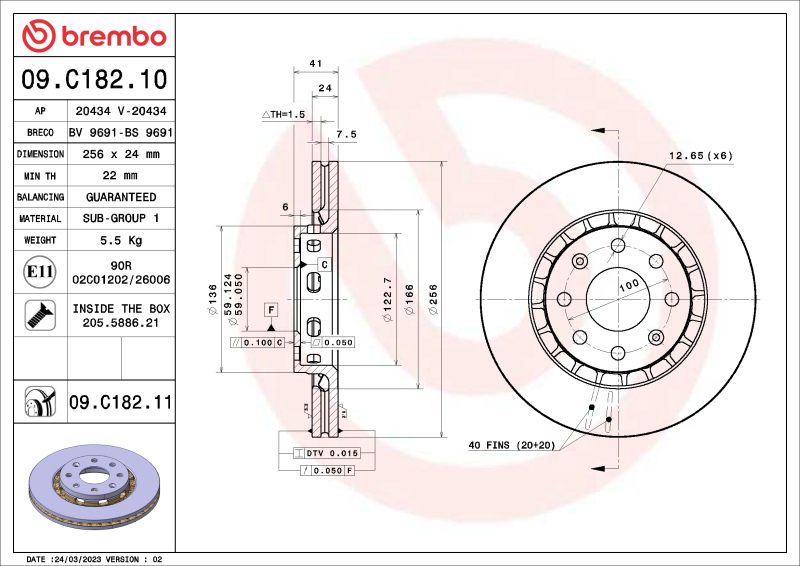 Pontiac Wave Brake Rotor (1) - Front - Brembo OE - Standard Brake Disc - `05-`08